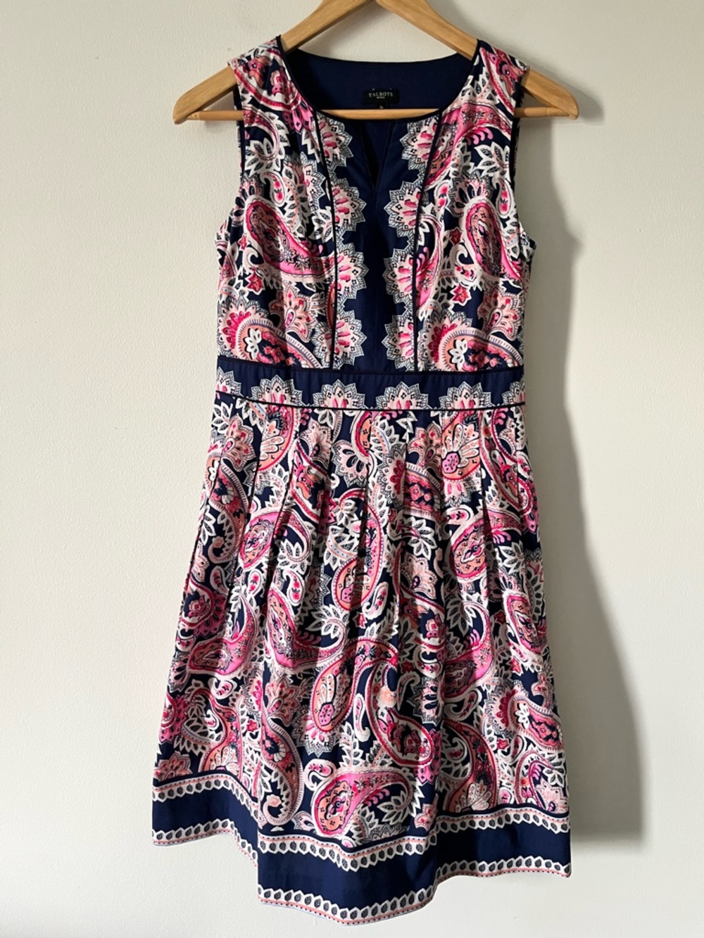 Talbot’s Navy Pink Paisley Fit Flare Romantic Twee Preppy